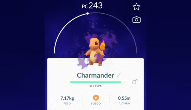 Charmander oscuro en Pokémon GO.