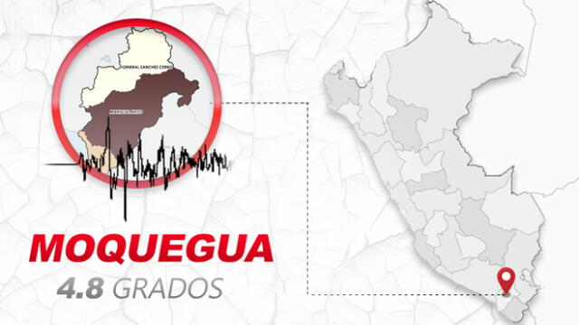 Sismo de magnitud 4.8 se registró en Moquegua a las 16:32 de este domingo. Imagen: Composición