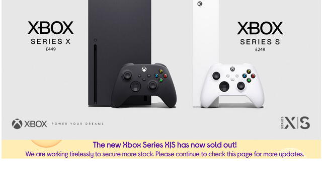 20 minutos bastaron para que la Xbox Series X se agote en distintas tiendas de Reino Unido. Imagen: Currys.