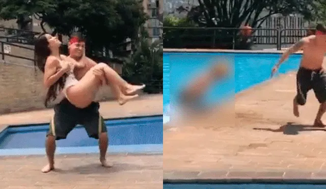 Facebook: Empujó a su novia a la piscina y se llevó tremenda sorpresa cuando salió del agua [VIDEO]