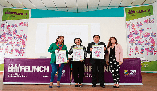 Cita. Organizadores muestran afiche de la feria del libro.