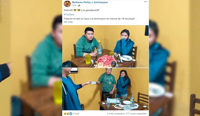 Vía Facebook: pareja peruana consume mega salchipapa de 3 kilos y este fue el resultado [VIDEO]