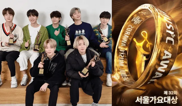 BTS es uno de los favoritos a ganar en los Seoul Music Awards 2023. En la edición del 2021, el grupo arrasó con 6 premios del evento. Foto: composición LR/SMA