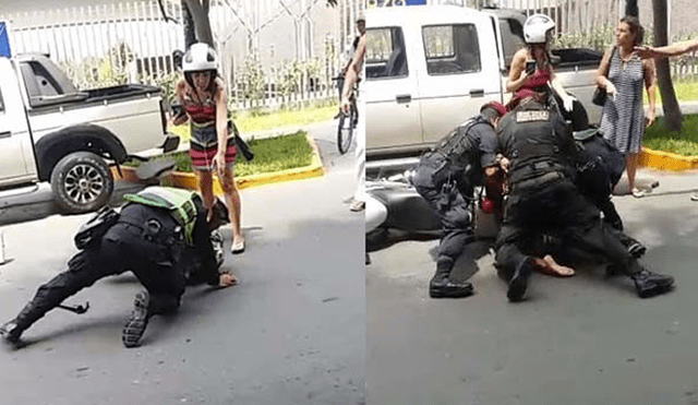Surco: Motociclista agrede a policía que lo detuvo por pasarse una luz roja [VIDEO]