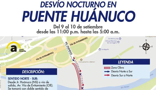 MML anuncia desvío de tránsito vehicular por obras en Puente Huánuco