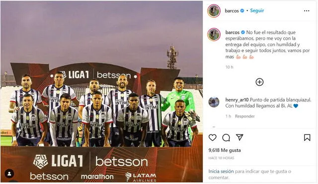 Alianza Lima empató en su debut en el torneo peruano. Foto: Instagram/Hernán Barcos