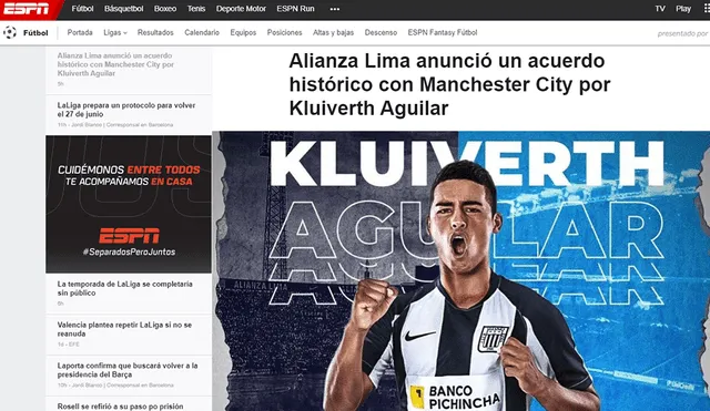 La prensa internacional destacó el pase de Kluiverth Aguilar al Manchester City.