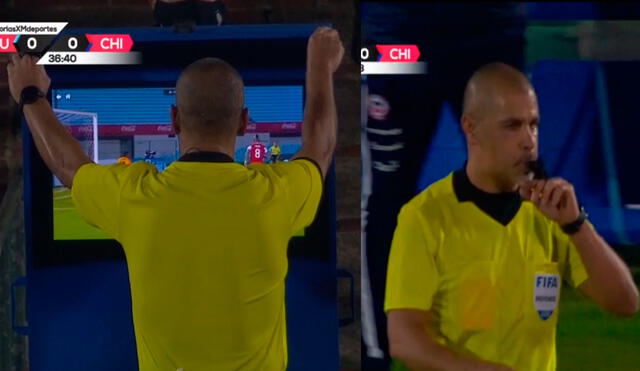 El árbitro paraguayo Éber Aquino fue el protagonista de la primera revisión del VAR en las Eliminatorias Qatar 2022. Foto: Movistar TV