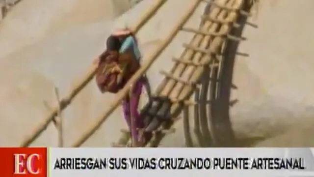 Chiclayo: pobladores arriesgan sus vidas cruzando puente artesanal [VIDEO]
