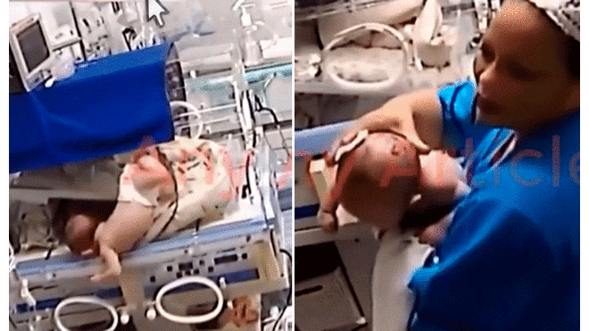 Un video mostró el escalofriante momento en que una bebé cayó aparatosamente al piso tras abrir la puerta de su incubadora en clínica de Brasil.