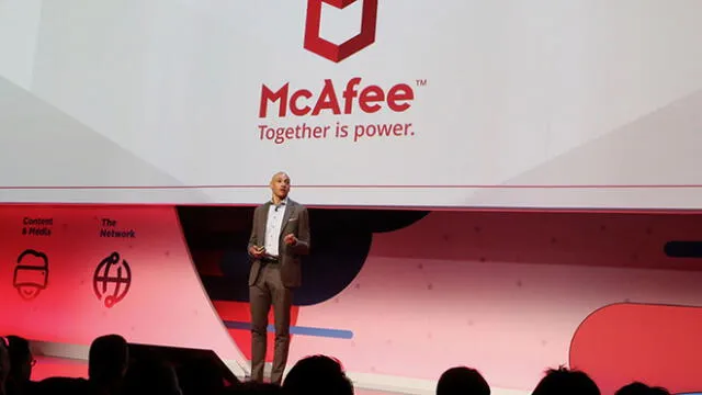 Christopher Young, chief executive officer of Mcafee Inc., speaks during a keynote session on day two of the Mobile World Congress (MWC) in Barcelona, Spain, on Tuesday, Feb. 27, 2018. At the wireless industry's biggest conference, more than 100,000 people are set to see the latest smartphones, artificial intelligence devices and autonomous drones exhibited by roughly 2,300 companies. Photographer: Angel Garcia/Bloomberg