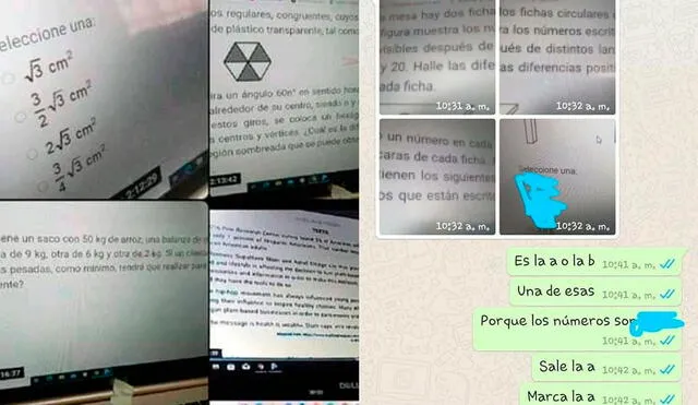 Pantallazos con la respuesta y soluciones demostrarían que se vulneraron las medidas de seguridad de la universidad dispuesta para el examen. Foto: Captura Facebook