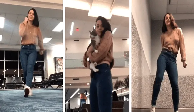 Facebook viral: muchacha se pone a bailar en aeropuerto con su gato, debido a que perdió su vuelo [VIDEO]