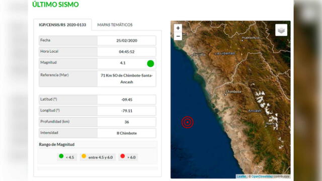 IGP informó sismo en Chimbote.