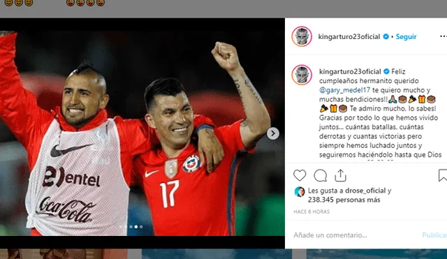 Arturo Vidal utilizó su cuenta de Instagram para dedicarle un emotivo saludo a Gary Medel por su cumpleaños.