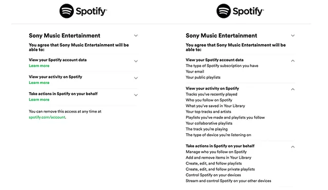 Por medio de Spotify, las disqueras solicitan más permisos de acceso de los que necesitan.