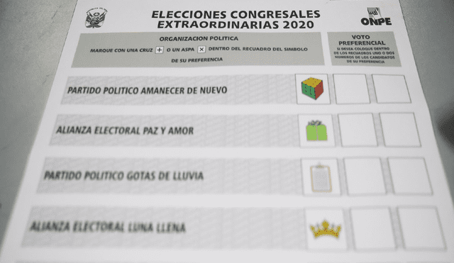 Ejemplo de cédula de votación para las elecciones congresales 2020. Foto: Andina.