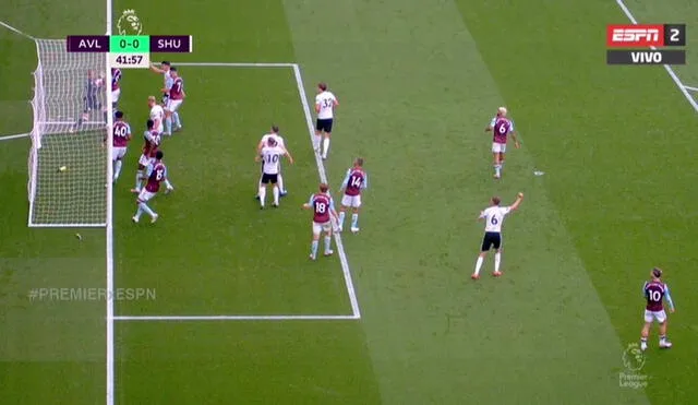 Árbitro no convalido un gol claro del Sheffield ante Aston Villa por la Premier League. Foto: ESPN