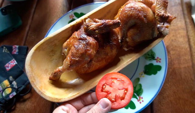 Desliza las imágenes para ver el aspecto de este pollo a la brasa que cuesta 90 soles en Lima. Foto: captura de YouTube/El Cholo mena
