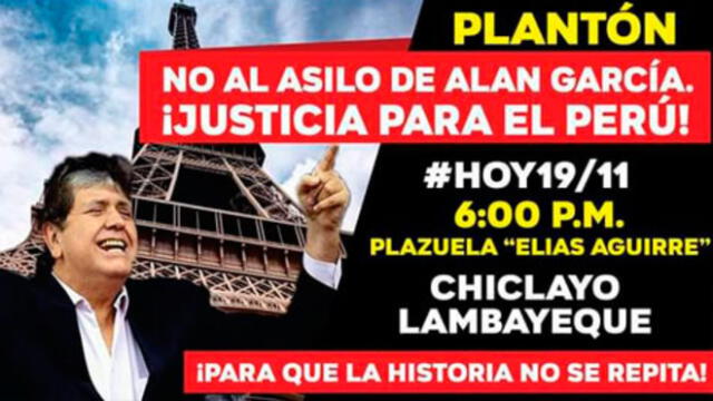 Chiclayo: organizan plantón en contra de Alan García 