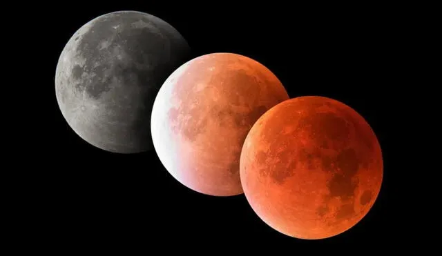 Durante un eclipse lunar total, la Luna se tiñe de sangre debido a que la luz solar no le llega directamente, sino que es filtrada por la atmósfera de la Tierra. Foto: Serviastro
