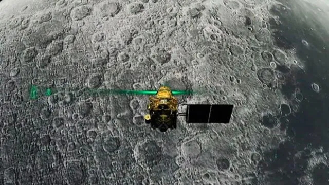 El módulo Vikram, de la misión Chandrayaan-2, antes de su planeado aterrizaje en la Luna. Foto: ISRO/AFP