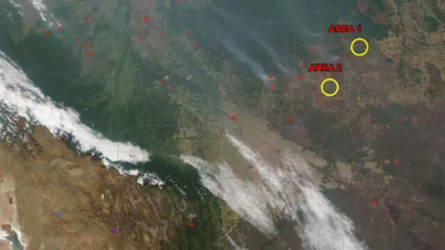 Satélite Perú SAT identifica zonas en las que se producen incendios forestales en Amazonía boliviana. (Foto: Twitter CONIDA)
