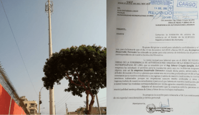 Denuncian que Municipalidad de Lima autorizó instalación de antena de telefonía frente a colegio 