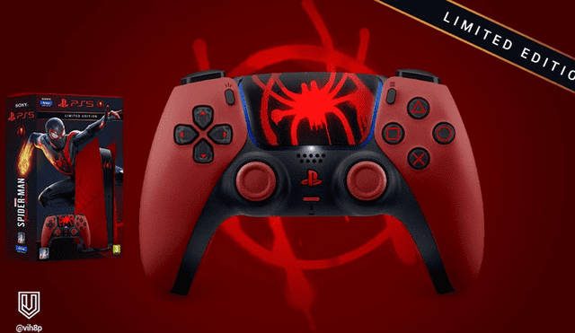 Mando DualSense de la PS5 con los colores del Spider-Man de Miles Morales. Foto: @vih8p / Twitter.