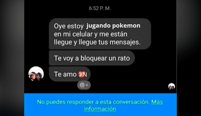 Supuesta conversación de usuario que bloquea a su enamorada por jugar Pokémon GO.
