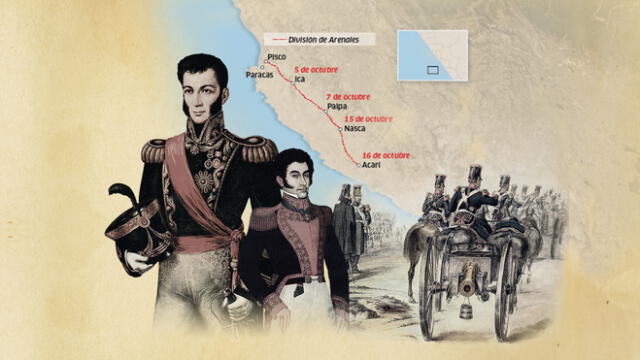 Marcha. El general Juan Antonio Álvarez de Arenales y el coronel Mariano Necochea emprenden
la persecución de los realistas con cerca de 1,100 soldados.