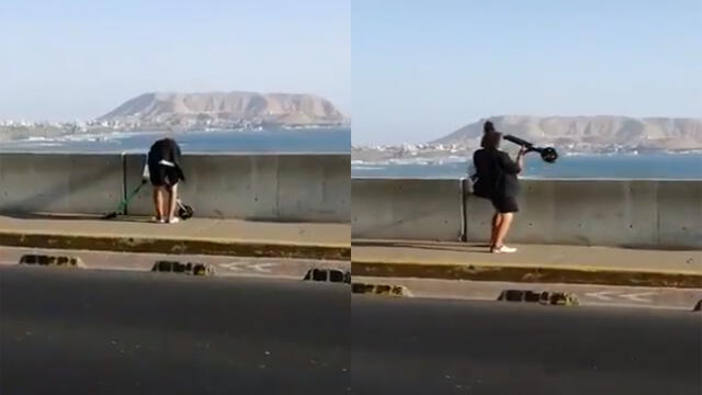 Miraflores: hombre arroja scooter eléctrico al mar  [VIDEO]