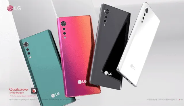 El LG Velvet estará disponible en color Aurora White (blanco), Aurora Grey (gris oscuro), Aurora Green (verde) y Sunset Velvet Touch (rojo).