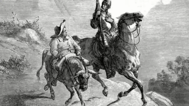 Don Quijote y Sancho Panza según grabado de Gustave Doré.