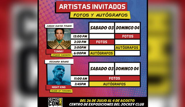 Lista de Artistas invitados a la Comic Con Lima 2019