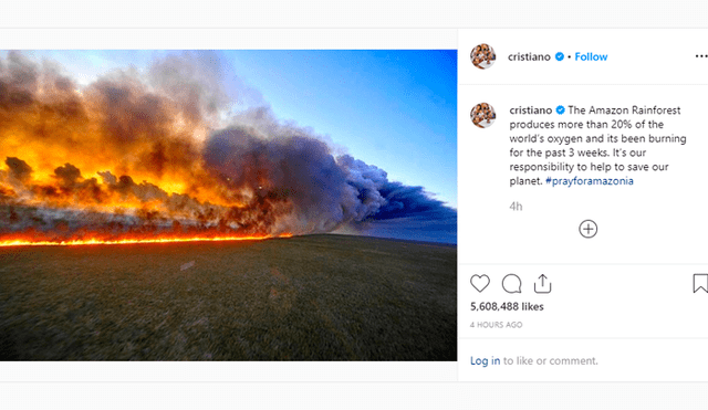 Futbolistas como Cristiano Ronaldo, Dani Alves y Luis Suárez compartieron fotos que no pertenecían al incendio en el Amazonas.