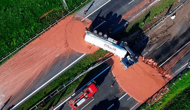 YouTube: camión vuelca y derrama toneladas de chocolate en carretera de Polonia