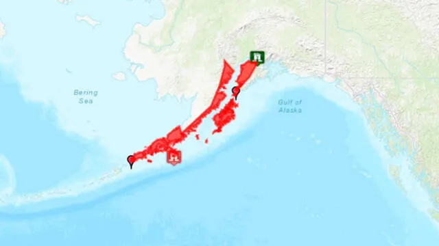 Ubicación del terremoto en Alaska en el mapa. Foto: U.S. Emergency Alert