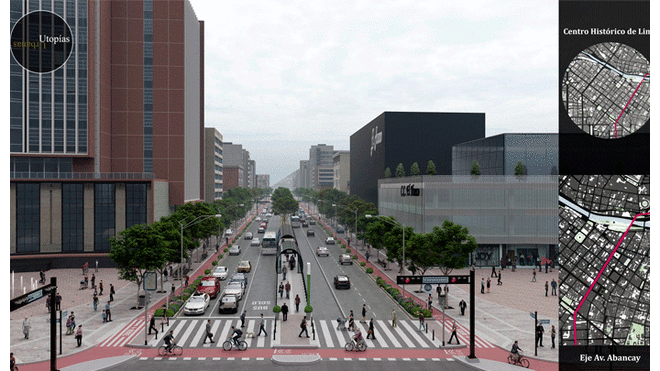 Avenida Abancay luciría así en 2035, según propuesta urbana viral en Facebook. Foto: Utopías Urbanas