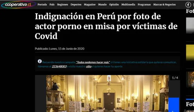 Así informó la prensa chilena sobre la foto de Jordi ENP. Foto: Captura/Cooperativa