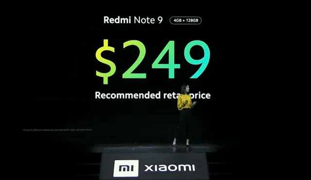 El Redmi Note 9 de 4 GB RAM + 128 GB ROM a 249 dólares.