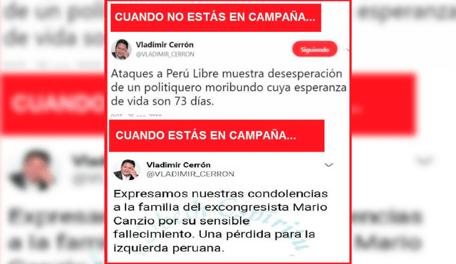 Junín: Tras la muerte de congresista Canzio, cibernautas recuerdan la discusión que tuvo con Cerrón en Twitter