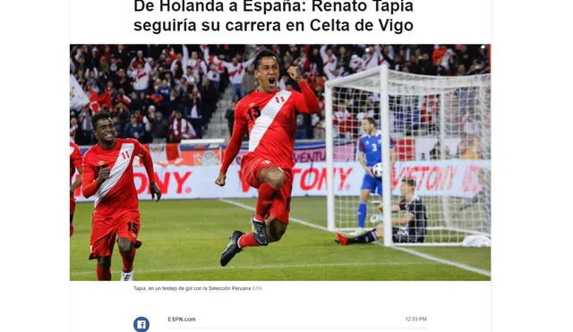 Renato Tapia es nuevo futbolista del Celta de Vigo. Foto: ESPN