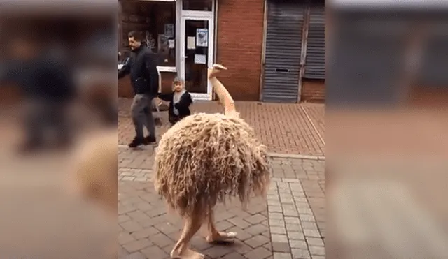 En YouTube, un artista callejero dio tremenda sorpresa a transeúntes al colocarse un disfraz de avestruz.