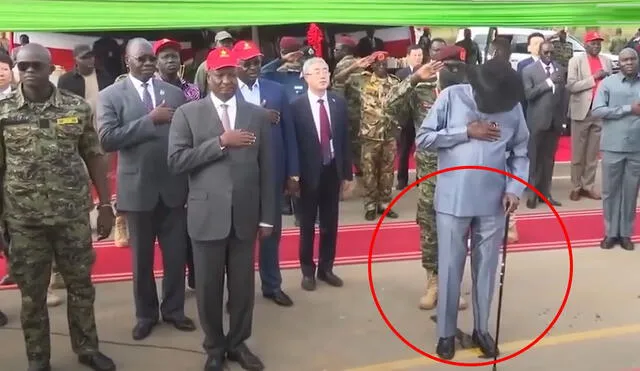 En el video difundido en redes se ve como el camarógrafo trata de cambiar rápido la toma para que no se vea el accidente del presidente de Sudán del Sur. Foto: composición LR/captura SaharaTV/Youtube