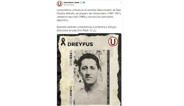 Universitario: falleció Raúl Dreyfus exarquero que campeonó al lado de Lolo Fernández.
