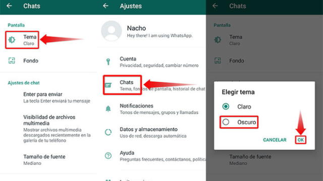 El 'modo oscuro' de WhatsApp en Android.