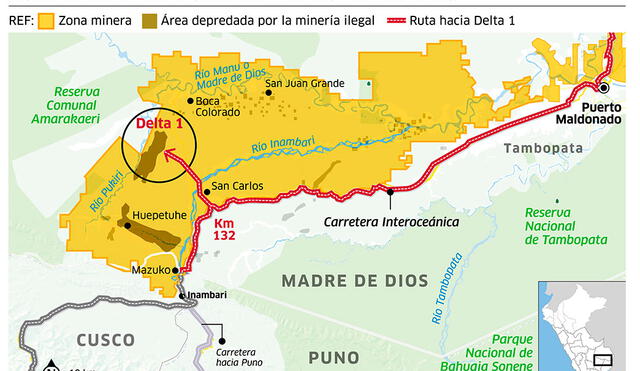 Zona minera a 6 horas de Puerto Maldonado