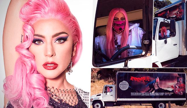 Lady Gaga promocionada el lanzamiento de su álbum Chromatica repartiendo sus discos en un camión