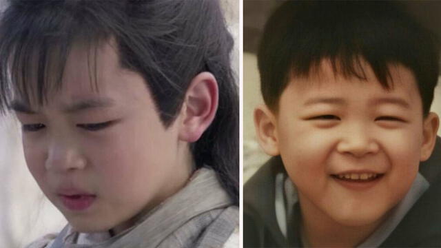 A la izq. el niño actor Han Hao Lin. A la derecha una foto de infancia de Jimin.